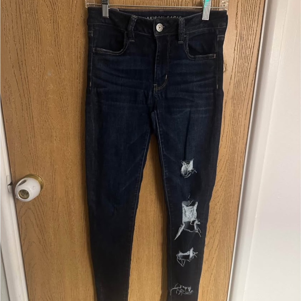 American Eagle Outfitters Dark Blue Distressed Skinny Jeans